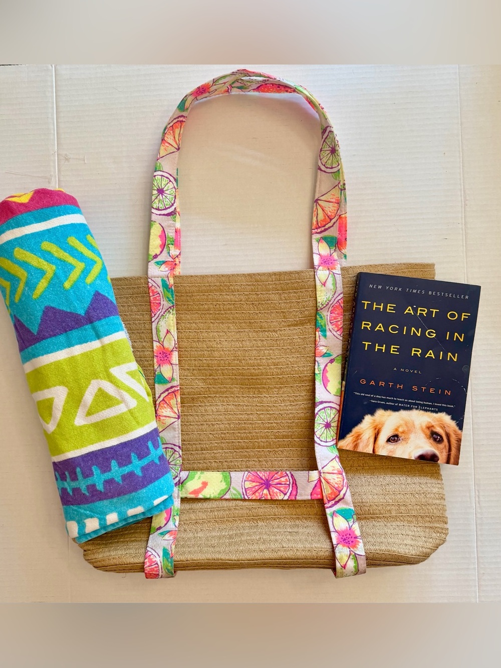 Ultimate Pool Day Bundle • Straw Citrus Tote, Beach Towel & Book‎